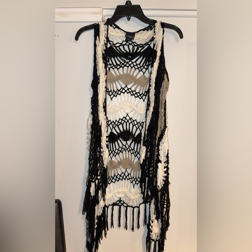 Daytrip Boho Black and Cream Crochet Sweater Vest